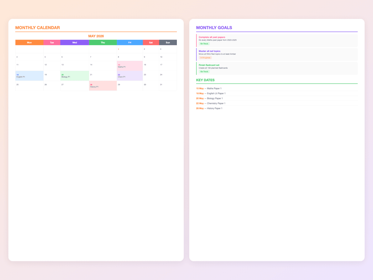 Student Monthly Planner
