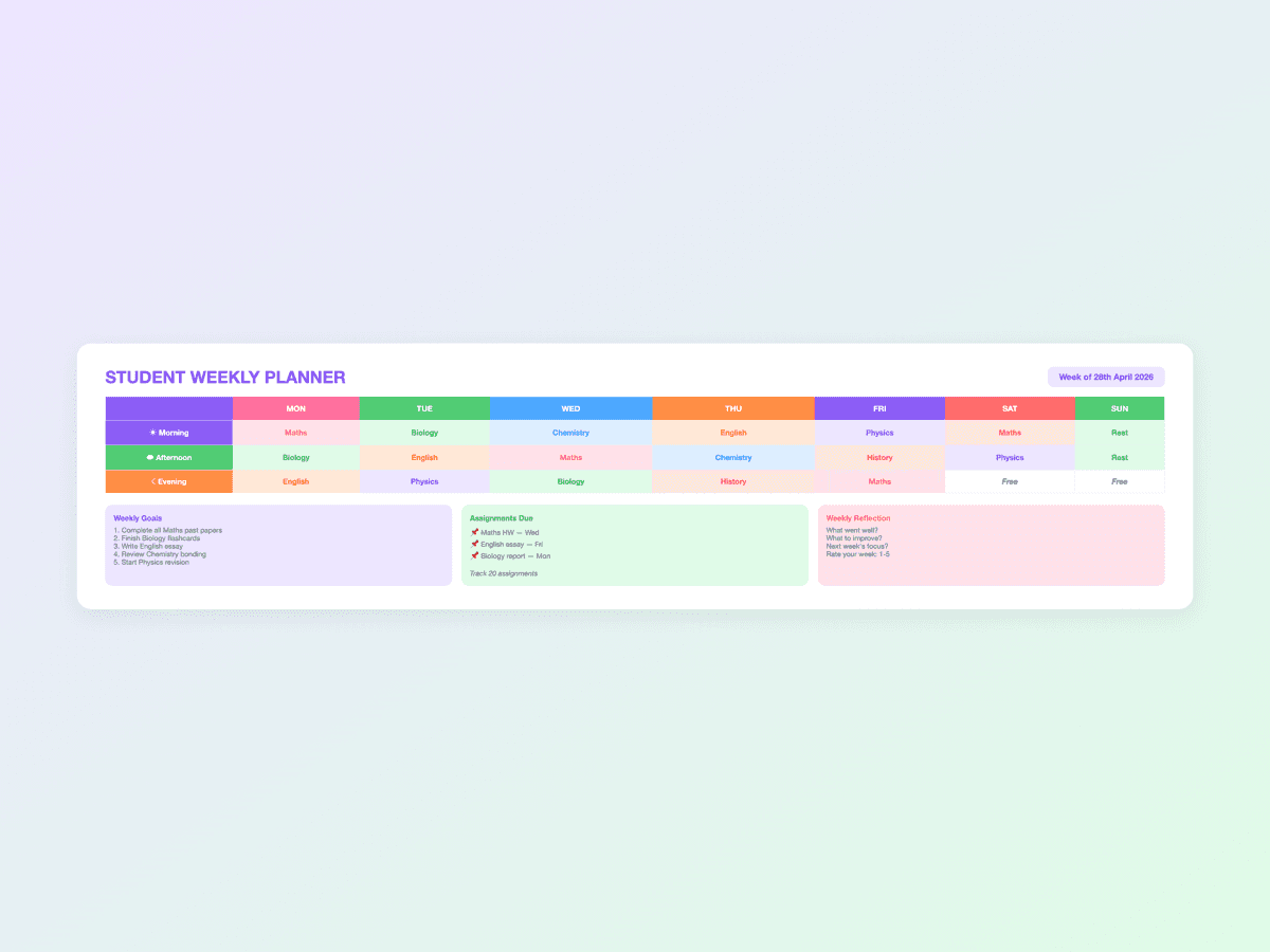 Student Weekly Planner